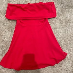 Off the shoulder red mini dress